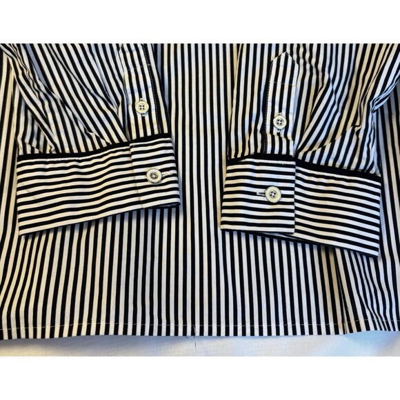 TALBOTS Piped Poplin Tunic Women Large B/W Striped LS Boat Neck Top Nautical - Picture 7 of 12